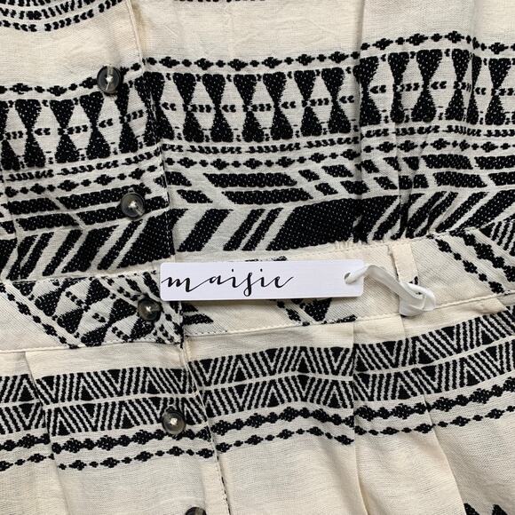 Maisie Romper Womens L Large White Black Aztec Short Sleeve Button Up Gauzy - Picture 3 of 11